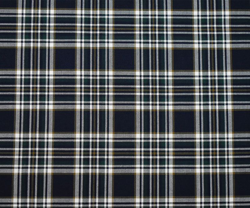 Deep Navy-Green-Multi Wool Polyester Plaid Shirting Woven Fabric
