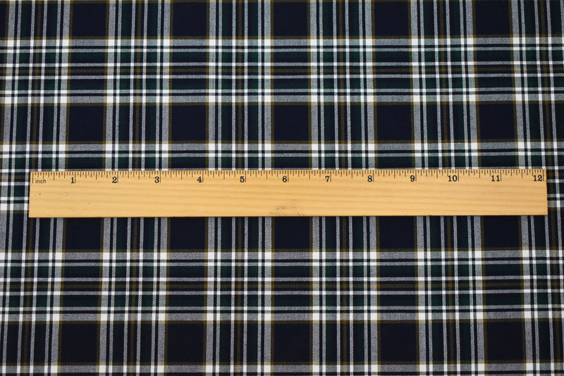 Deep Navy-Green-Multi Wool Polyester Plaid Shirting Woven Fabric