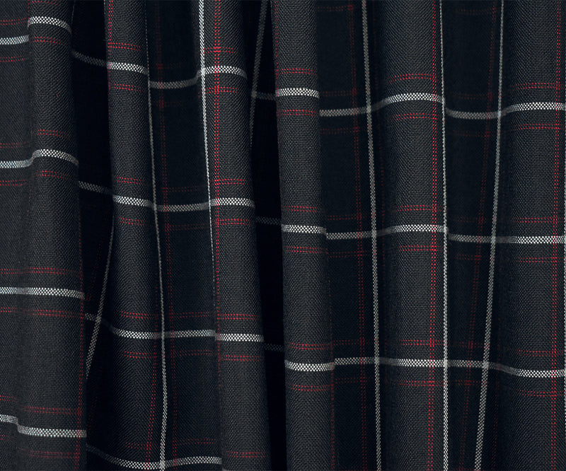 Black-Red-Gray Polyester Wool Check Plaid Shirting Woven Fabric