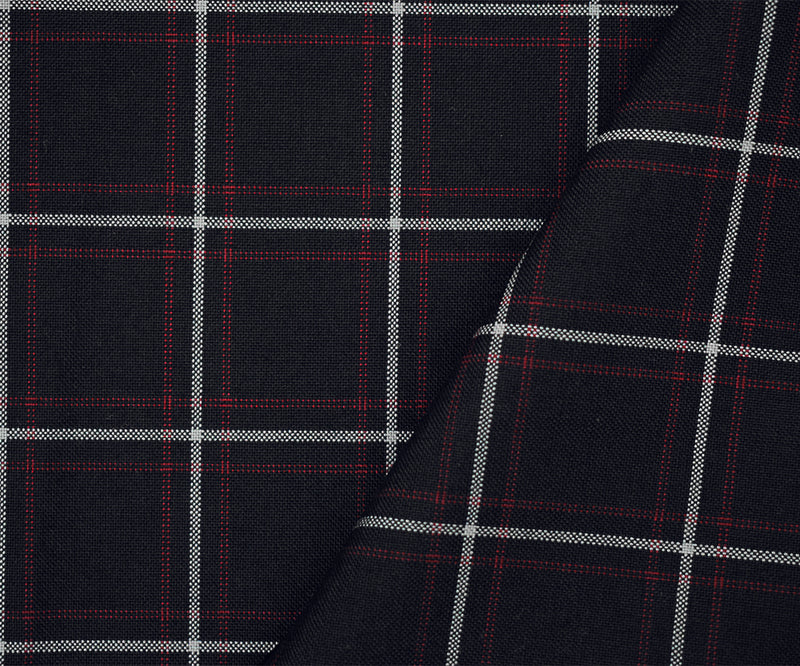 Black-Red-Gray Polyester Wool Check Plaid Shirting Woven Fabric