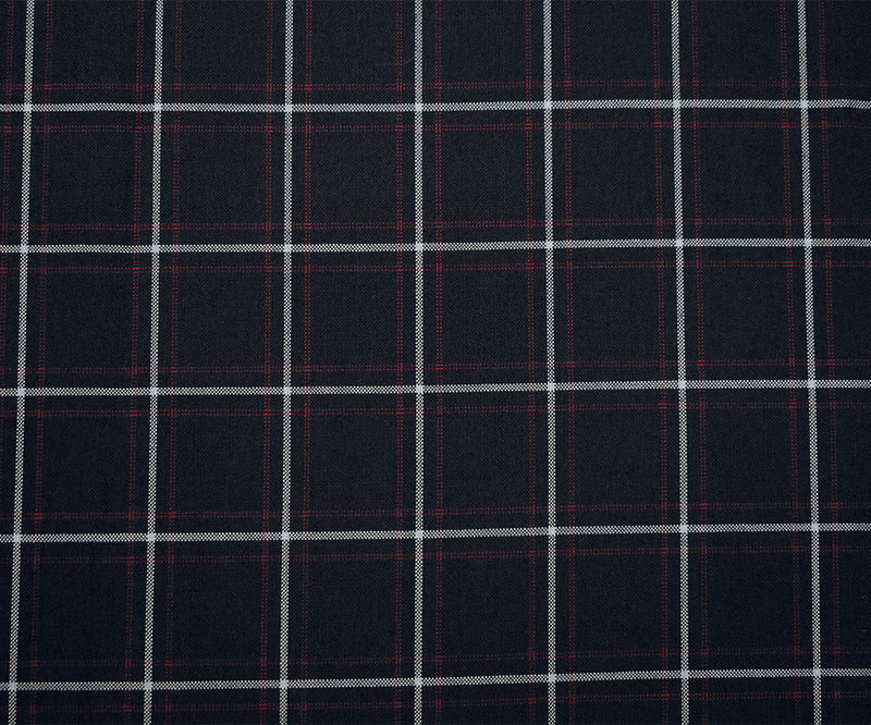Black-Red-Gray Polyester Wool Check Plaid Shirting Woven Fabric