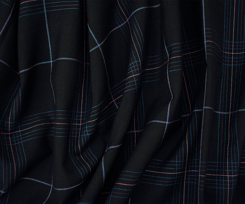 Black-Pink-Multi Poly-Wool Plaid Shirting Woven Suiting Fabric