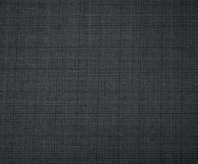 Gray-Blue-Black Polyester Wool Glen Plaid Check Shirting Woven Fabric