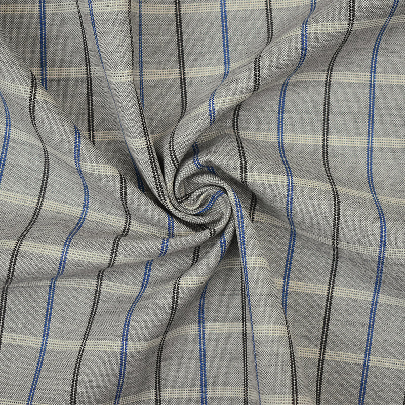 Gray-Blue-Multi Poly Wool Check Plaid Woven Shirting Fabric
