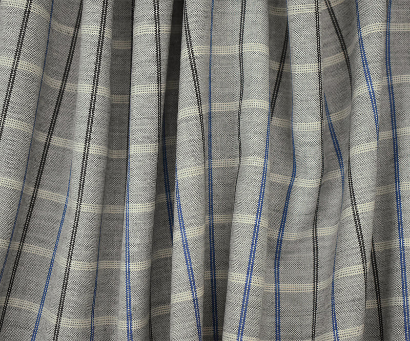 Gray-Blue-Multi Poly Wool Check Plaid Woven Shirting Fabric