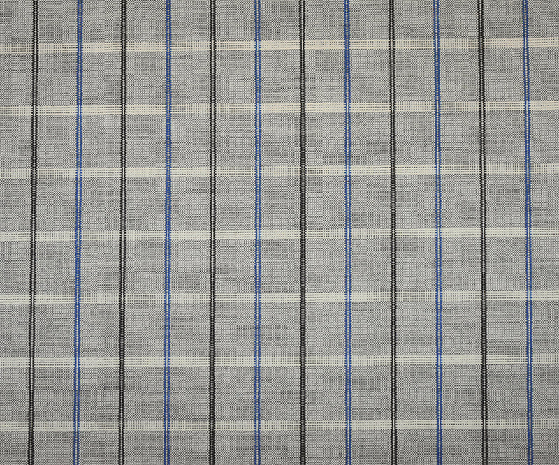 Gray-Blue-Multi Poly Wool Check Plaid Woven Shirting Fabric