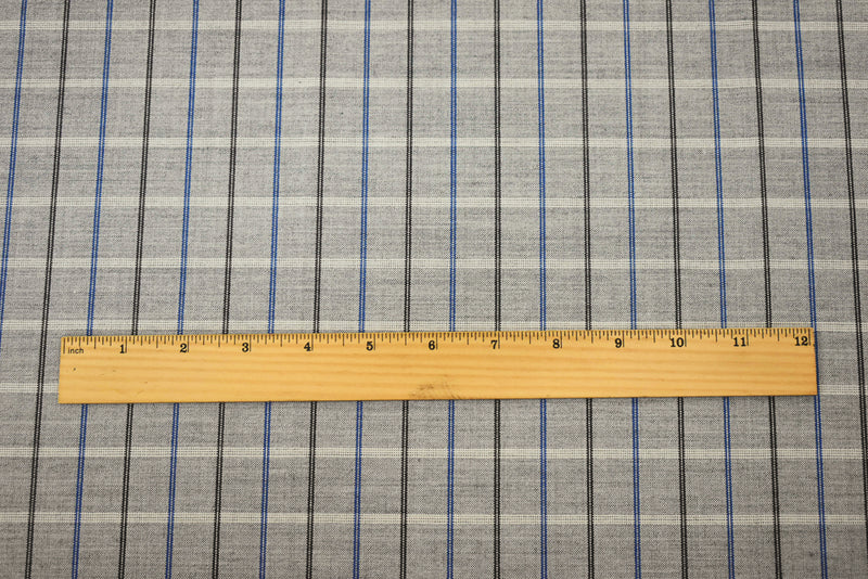 Gray-Blue-Multi Poly Wool Check Plaid Woven Shirting Fabric