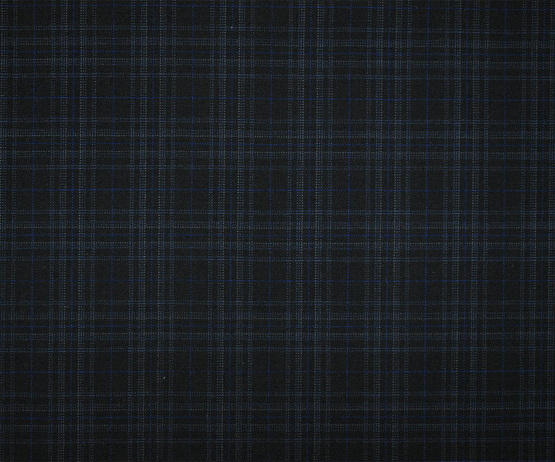 Black-Gray-Blue Wool Polyester Plaid Woven Shirting Fabric
