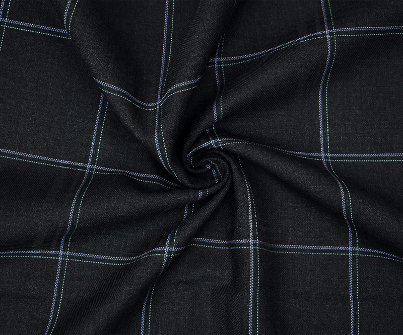 Black-Pink-Blue Polyester Wool Grid Plaid Twill Woven Shirting Fabric