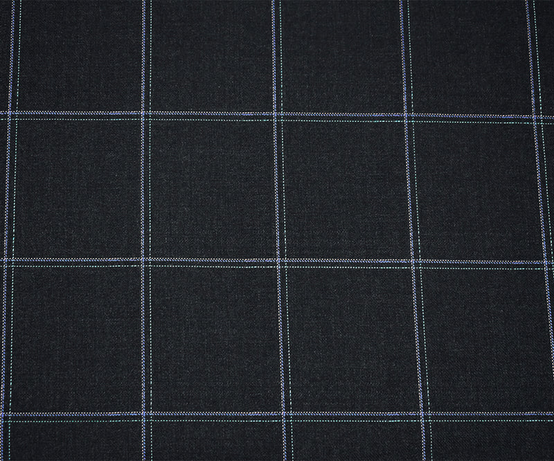 Black-Pink-Blue Polyester Wool Grid Plaid Twill Woven Shirting Fabric