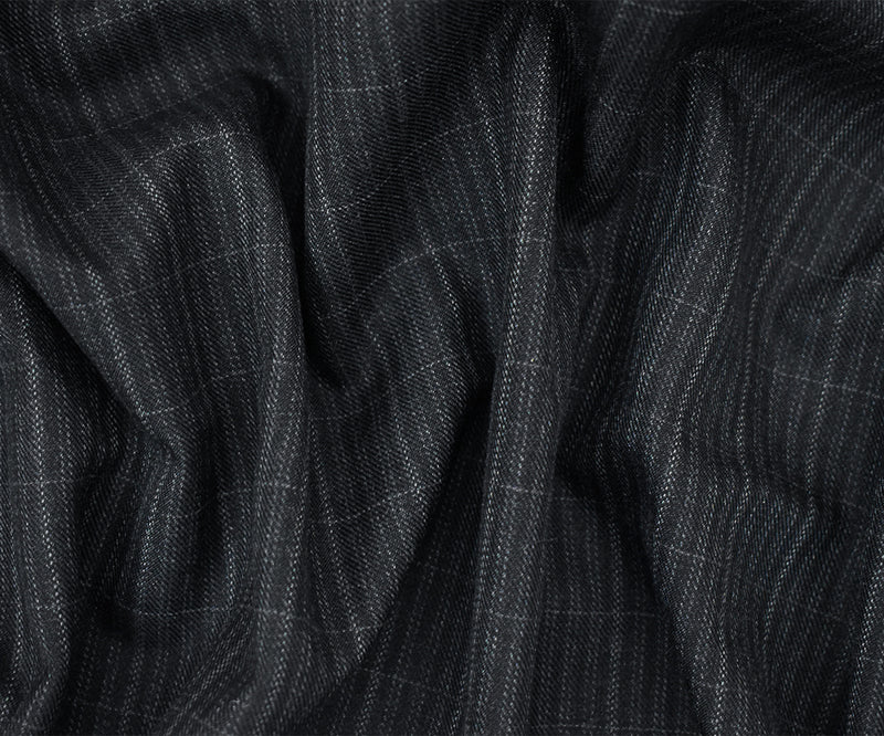 Black-Gray Polyester Wool Plaid Striped Pattern Twill Suiting Fabric