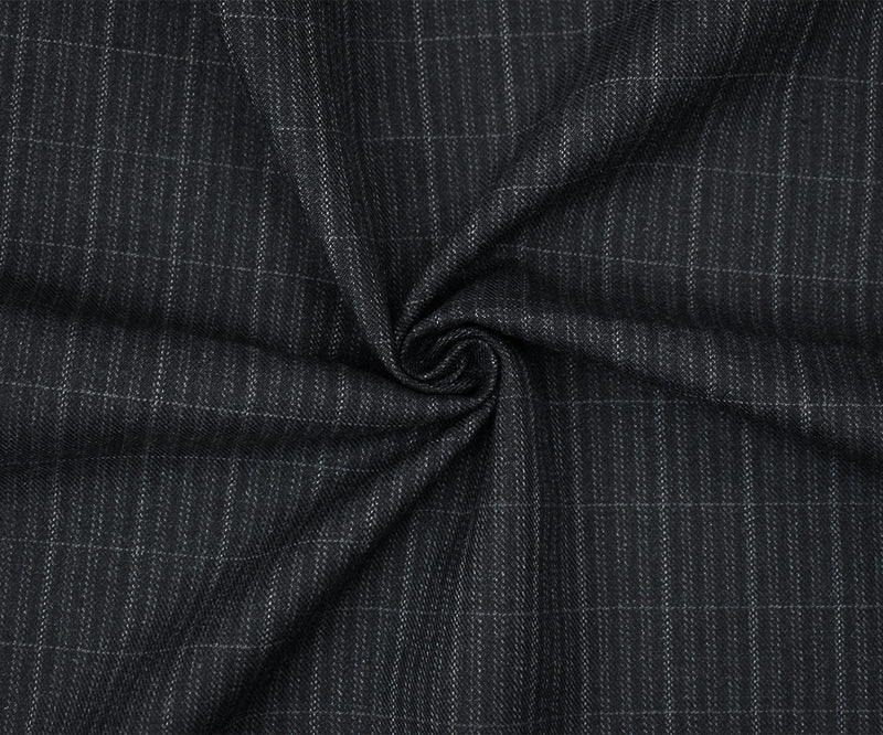 Black-Gray Polyester Wool Plaid Striped Pattern Twill Suiting Fabric