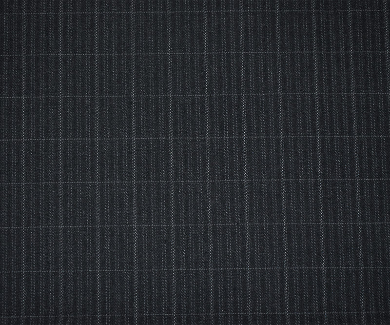 Black-Gray Polyester Wool Plaid Striped Pattern Twill Suiting Fabric