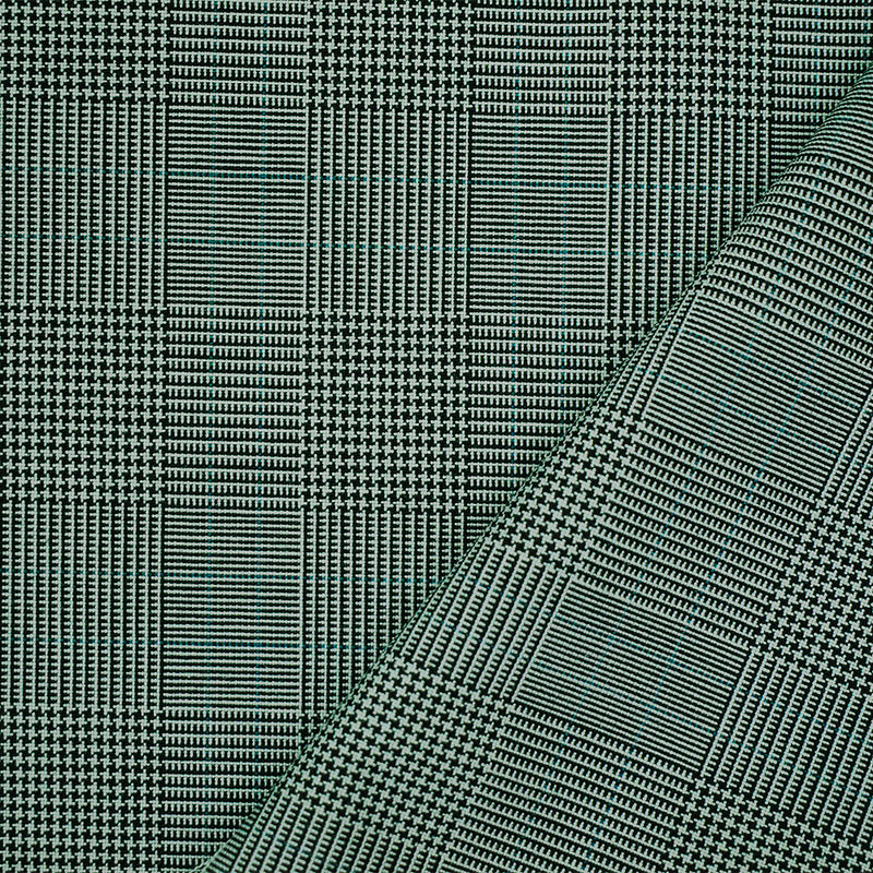Black-Light Gray-Green Poly-Wool Glen Plaid Woven Shirting Fabric