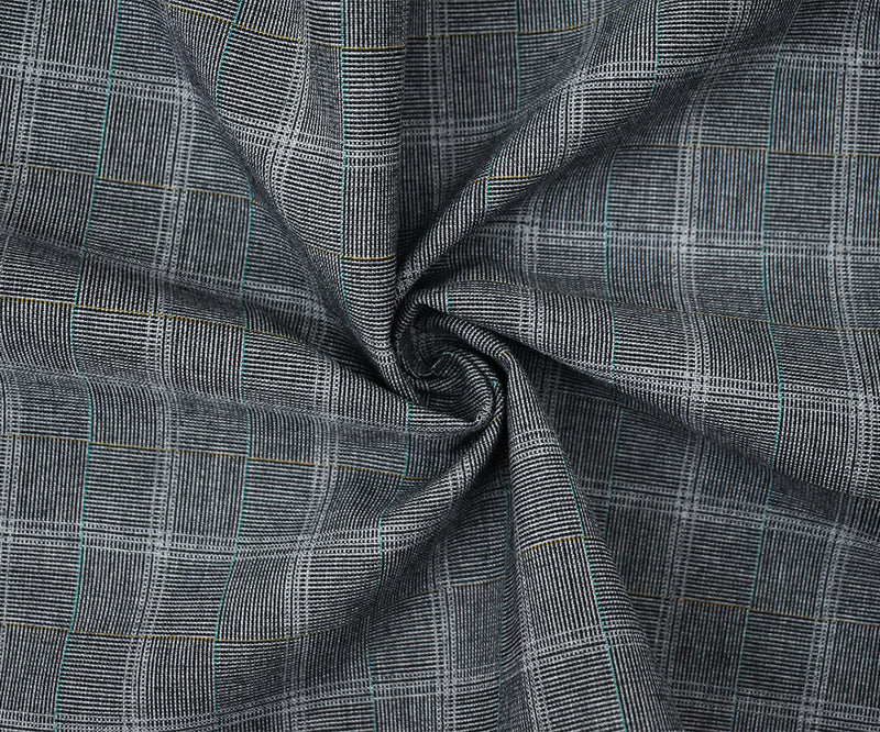 Gray-Green-Multi Poly-Wool Check Tile Shirting Woven Fabric