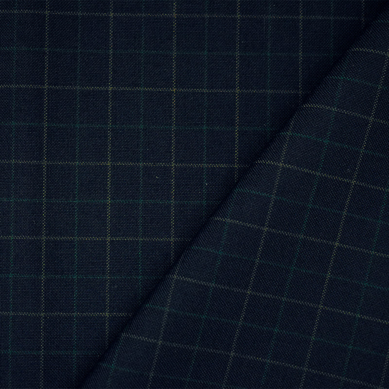 Deep Navy-Green-Gray Polyester Wool Check Woven Shirting Fabric