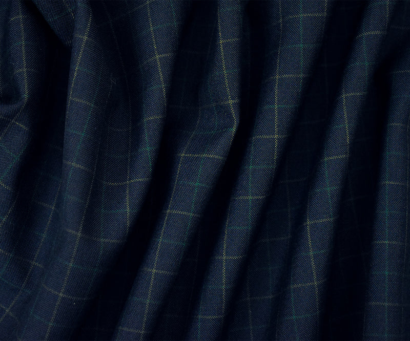 Deep Navy-Green-Gray Polyester Wool Check Woven Shirting Fabric