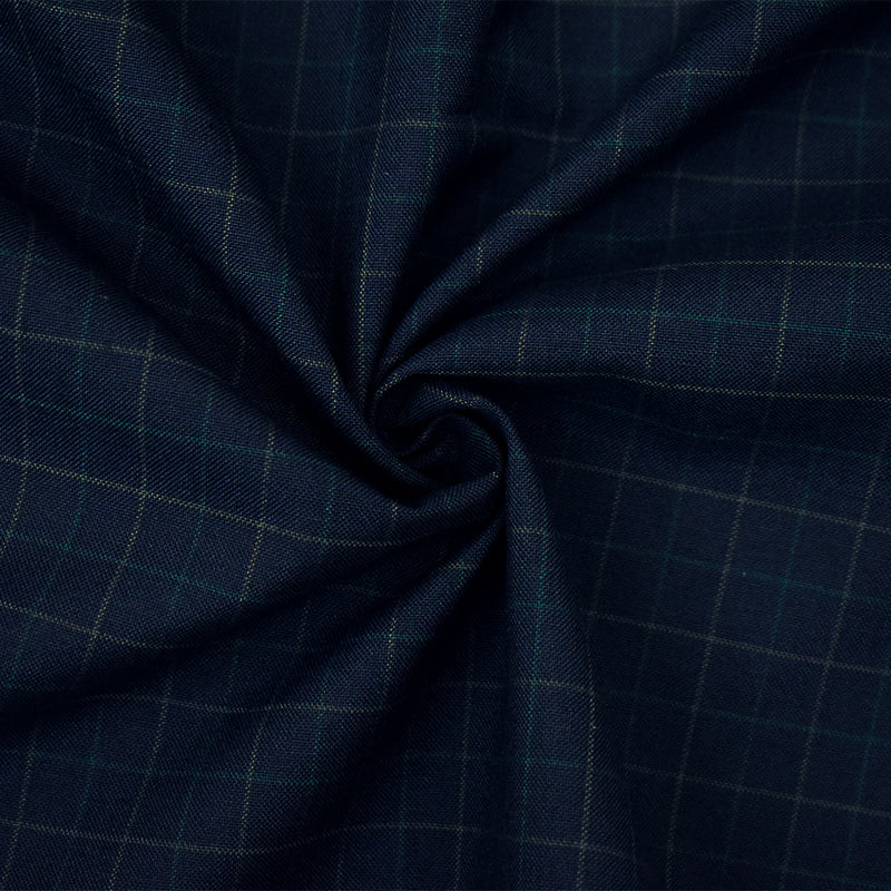 Deep Navy-Green-Gray Polyester Wool Check Woven Shirting Fabric