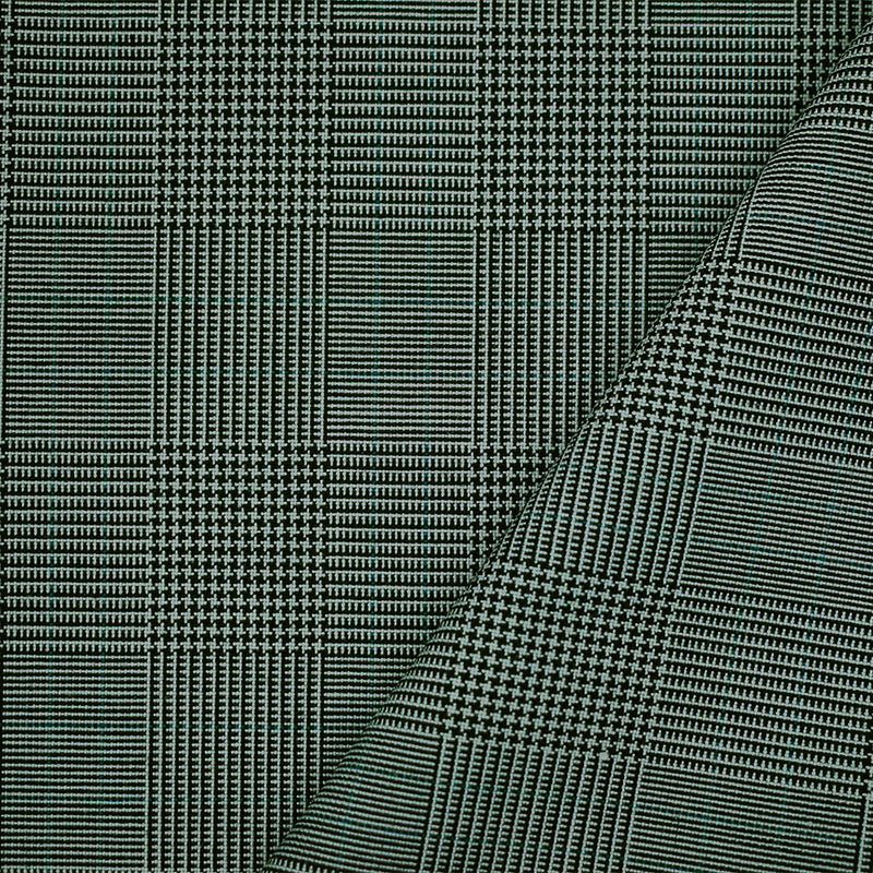 Black-Gray-Green Poly Wool Blend Glen Plaid Shirting Fabric