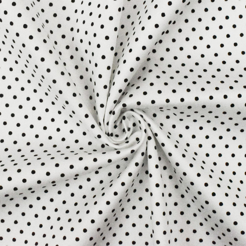 8 YD PC-Black-White Dot Printed Stretch Cotton Spandex Twill Sateen Fabric