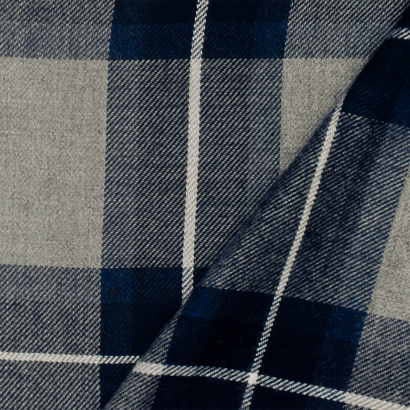 Navy Blue-Gray-White Famous Maker Cotton Brushed Flannel Fabric
