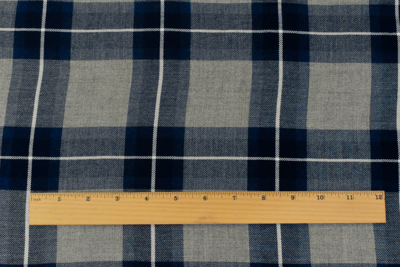 Navy Blue-Gray-White Famous Maker Cotton Brushed Flannel Fabric