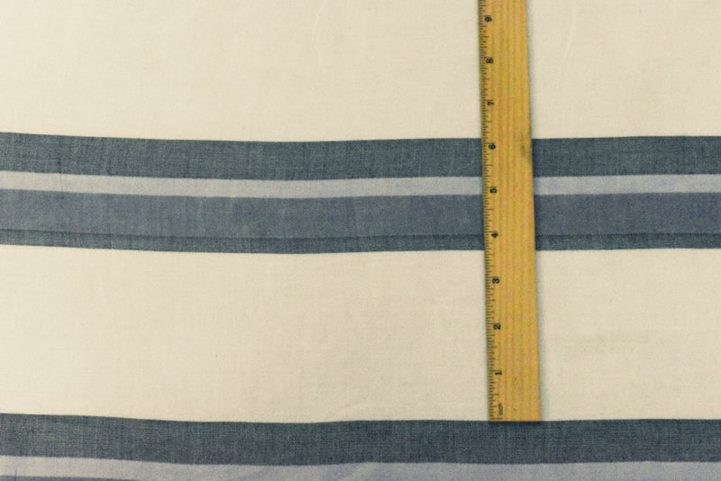 Blue-ivory-Multi Famous Maker Rayon-Cotton Stripe Lawn Woven Fabric