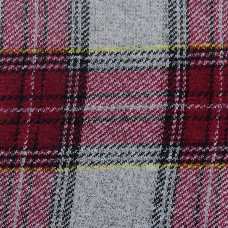 Red-Black-Multi Famous Designer Brushed Back Plaid Knit Jacketing Fabric