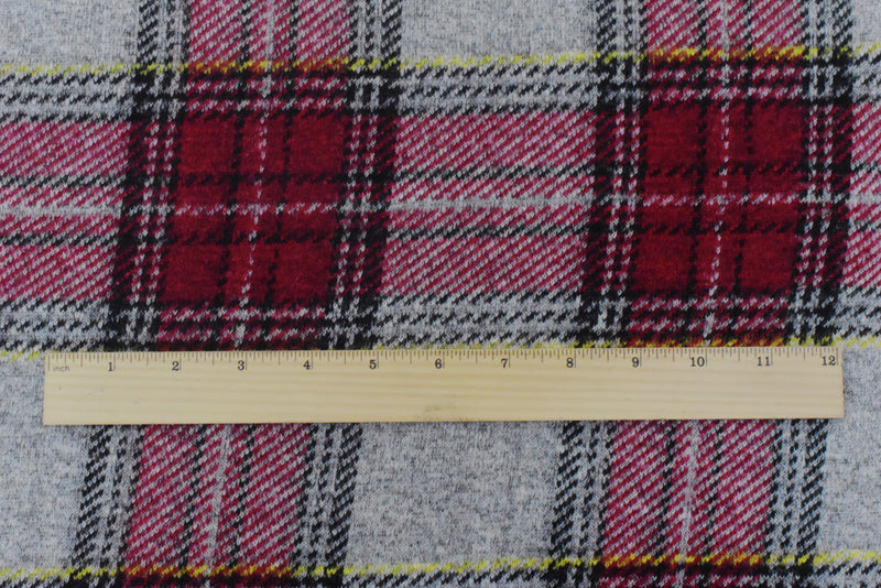 Red-Black-Multi Famous Designer Brushed Back Plaid Knit Jacketing Fabric