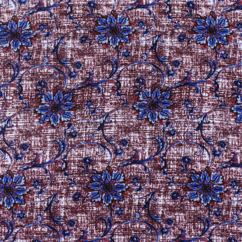 Red-Blue-Multi Famous Designer Viscose Floral Printed Crepe Faille Fabric