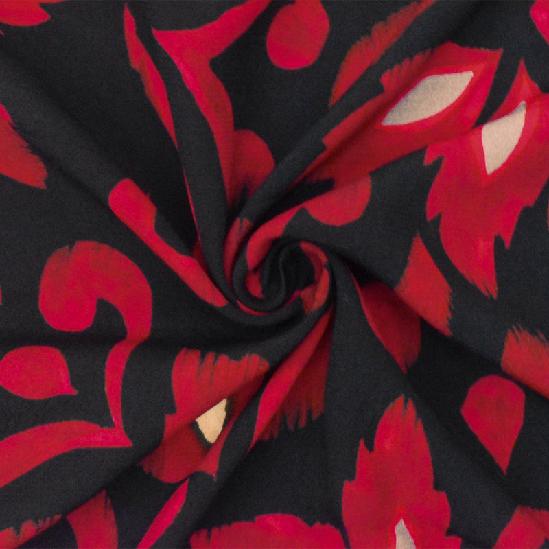 Red-Black Famous Designer Viscose Floral Printed Crepe Faille Fabric