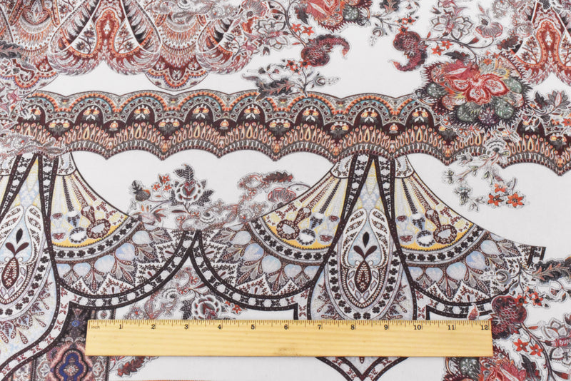 Red-Multi Famous Designer Viscose Paisley Border Printed Chiffon Fabric