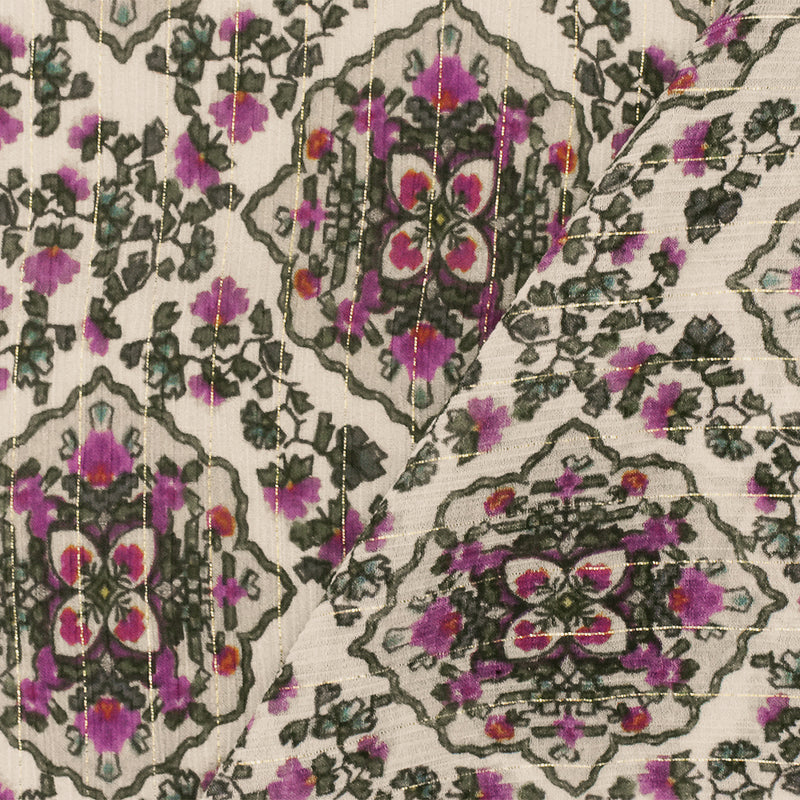 Purple-Multi Famous Designer Viscose Silk Printed Crinkled Chiffon Fabric