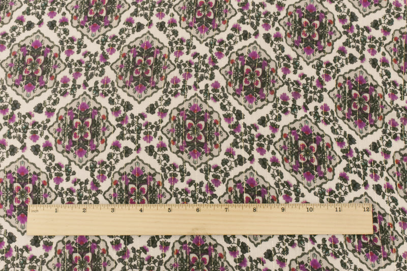 Purple-Multi Famous Designer Viscose Silk Printed Crinkled Chiffon Fabric