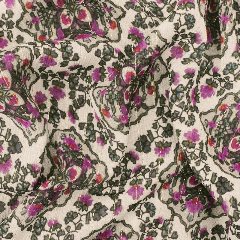 Purple-Multi Famous Designer Viscose Silk Printed Crinkled Chiffon Fabric