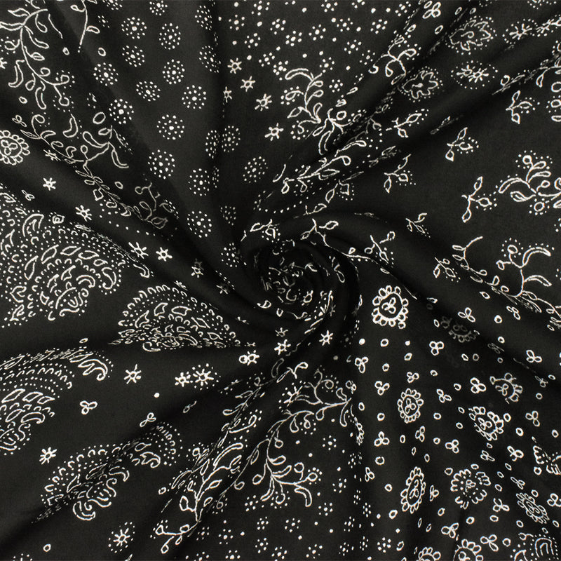 4 YD PC-Black-Ivory Famous Designer Rayon Fancy Paisley Printed Chiffon Fabric