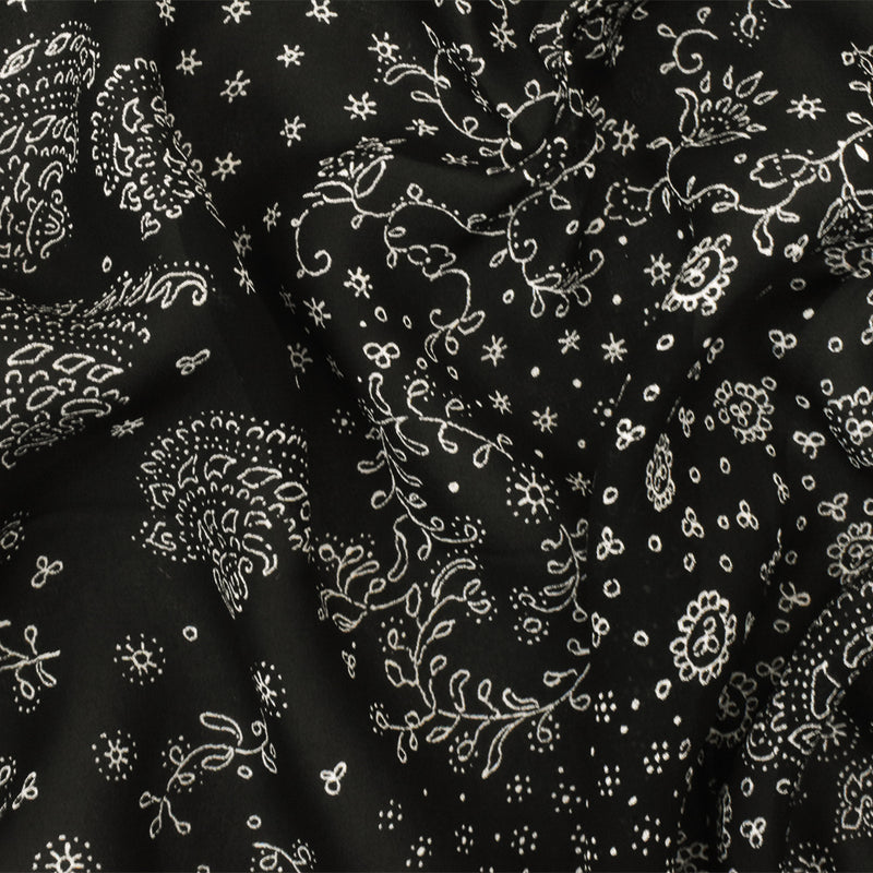 4 YD PC-Black-Ivory Famous Designer Rayon Fancy Paisley Printed Chiffon Fabric