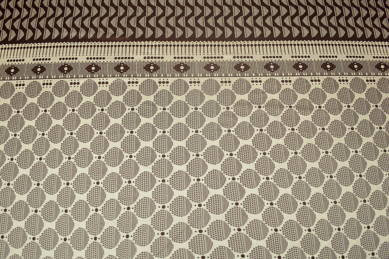 Brown-Ivory Dot Striped Pattern Printed Stretch Silk Jersey Knit Fabric