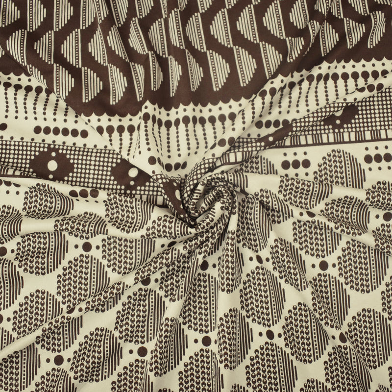 Brown-Ivory Dot Striped Pattern Printed Stretch Silk Jersey Knit Fabric