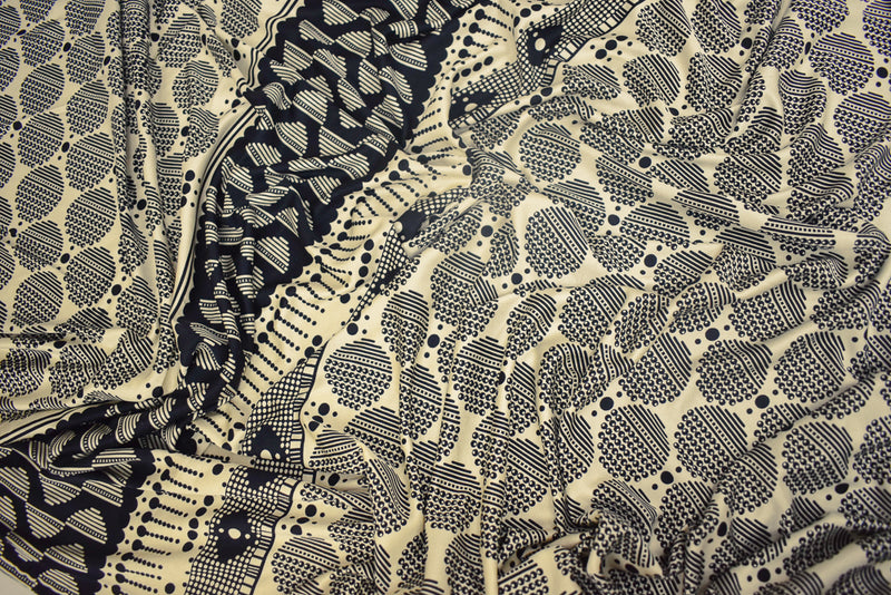 Black-Beige Dot Striped Pattern Printed Stretch Silk Jersey Knit Fabric