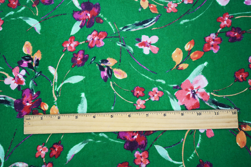 Green-Pink-Multi Floral Printed Pebble Chiffon Woven Fabric