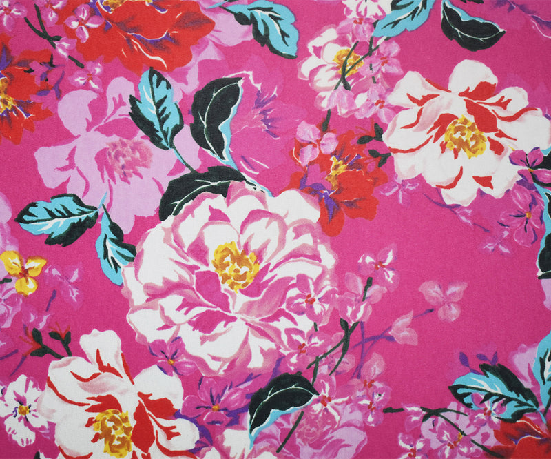Pink-Orange-Multi Floral Printed Pebble Chiffon Woven Fabric