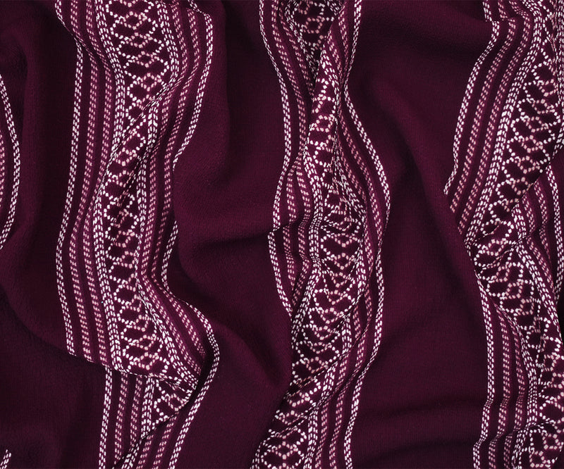 Magenta Purple-White Aztec Stripe Printed Poly Crepe Georgette Fabric