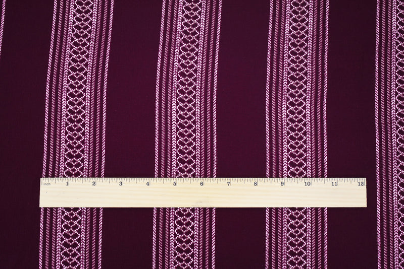 Magenta Purple-White Aztec Stripe Printed Poly Crepe Georgette Fabric