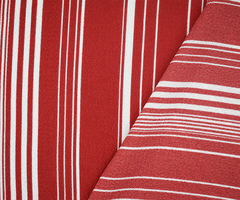 Red-White Stripe Printed Poly Crepe Georgette Woven Fabric