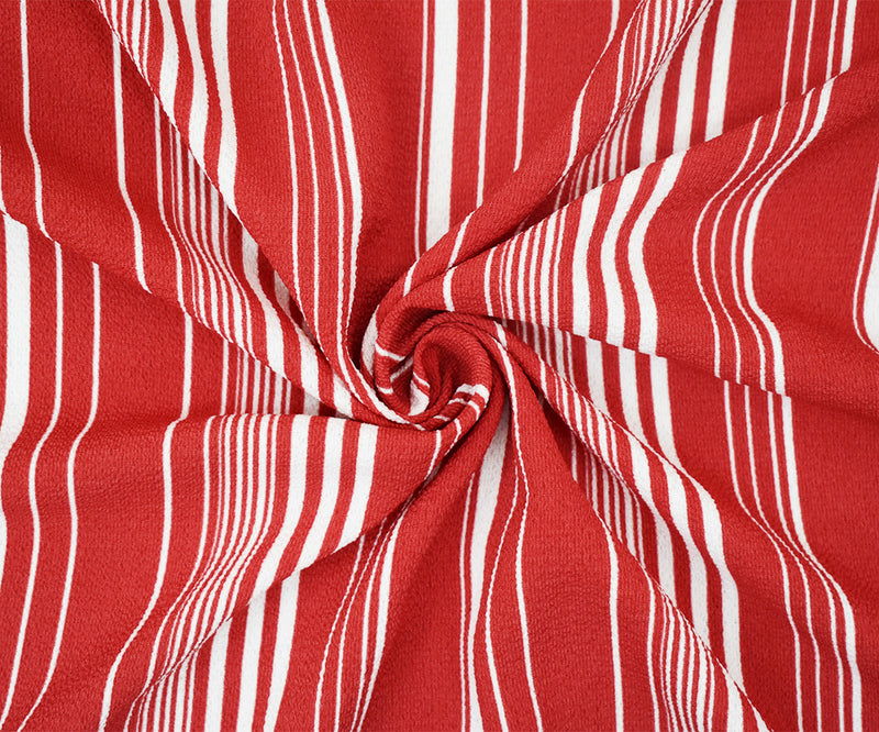 Red-White Stripe Printed Poly Crepe Georgette Woven Fabric