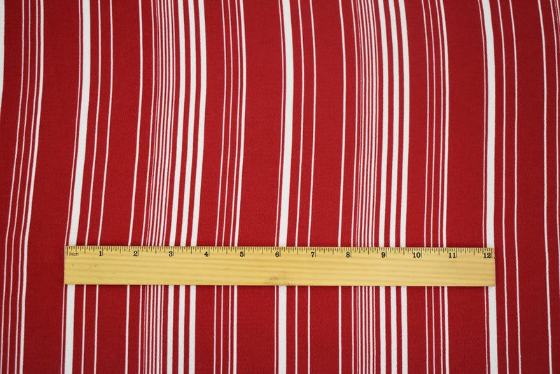 Red-White Stripe Printed Poly Crepe Georgette Woven Fabric