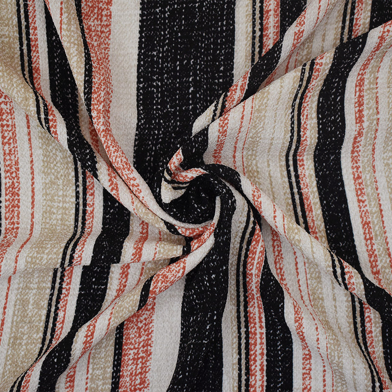 Orange-Black-Beige Texture Stripe Printed Poly Crepe Georgette Woven Fabric