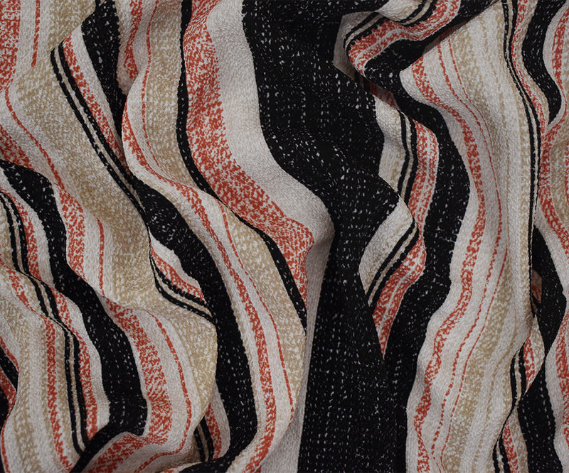 Orange-Black-Beige Texture Stripe Printed Poly Crepe Georgette Woven Fabric