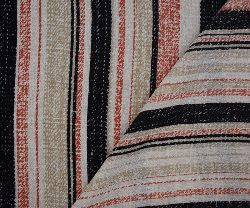Orange-Black-Beige Texture Stripe Printed Poly Crepe Georgette Woven Fabric